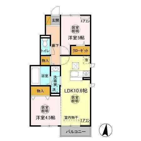 シャイニー・スカイコート(2LDK/1階)の間取り写真