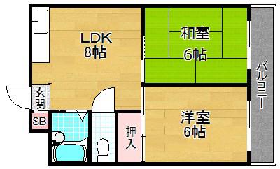 ミハマハイツ(2LDK/4階)の間取り写真