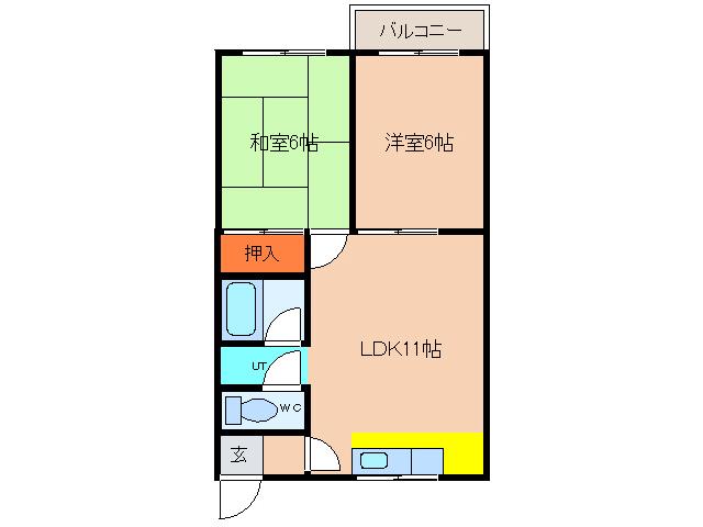 ルベール富岡(2LDK/2階)の間取り写真