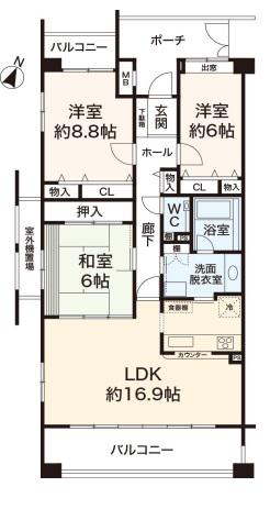 ジークレフ芦屋(3LDK/4階)の間取り写真