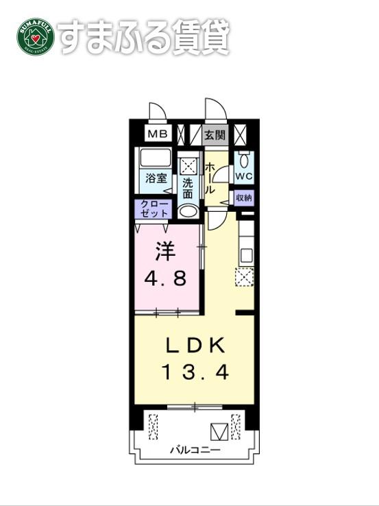 竜美丘フォレスト(1LDK/6階)の間取り写真