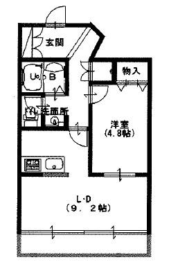 エメラルドグリーン西北(1LDK/3階)の間取り写真
