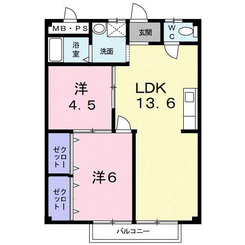 サニーハイツB(2LDK/2階)の間取り写真