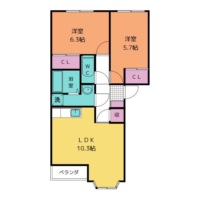 CHUCK BERRY HILLS(2LDK/2階)の間取り写真