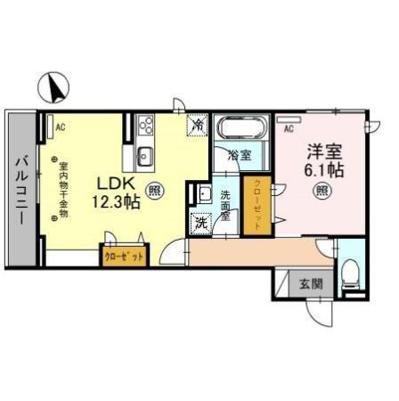 TORISIAS 今泉3丁目(1LDK/3階)の間取り写真