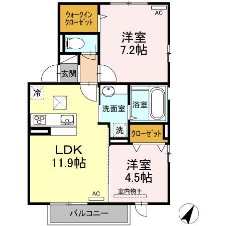 フォルトゥーナ A棟(2LDK/1階)の間取り写真