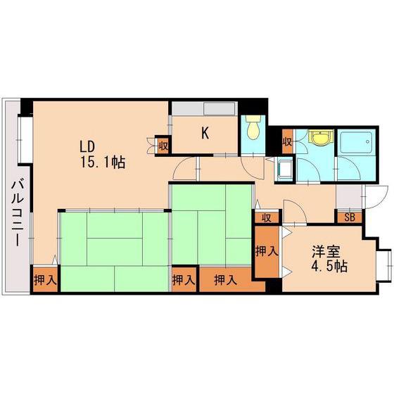 清喜スカイマンション二日市(3LDK/2階)の間取り写真
