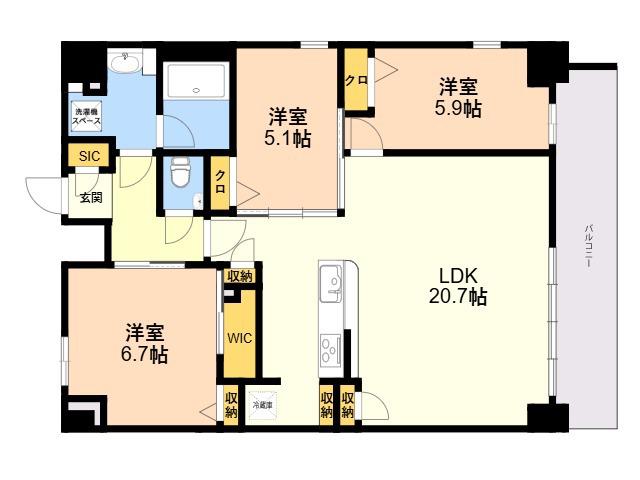 S-RESIDENCE大濠公園ACHIEVE(3LDK/10階)の間取り写真