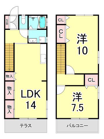 ハイツ小町(2LDK/1階)の間取り写真