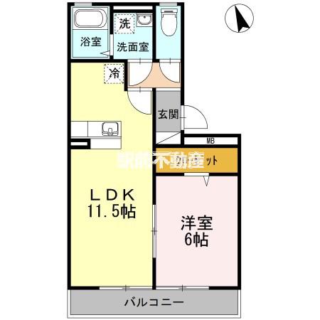 リーベ B棟(1LDK/3階)の間取り写真