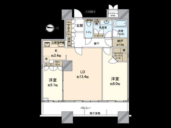 パークタワーグランスカイ(2LDK/17階)の間取り写真