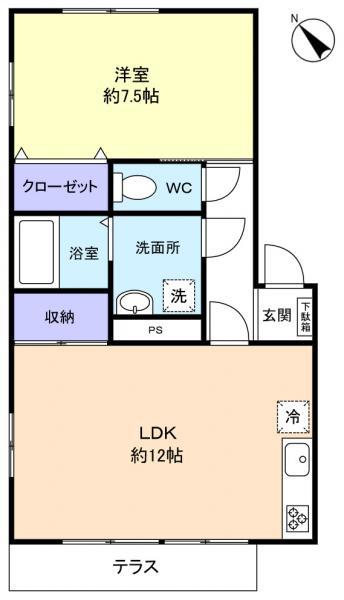 八千代台西アーバンハイツ(1LDK/1階)の間取り写真