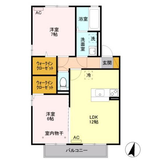 MIYABI A・B(2LDK/2階)の間取り写真