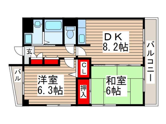 ハウスカナロア(2DK/1階)の間取り写真