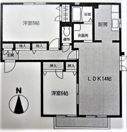 ベルメゾン湘南A(2LDK/2階)の間取り写真