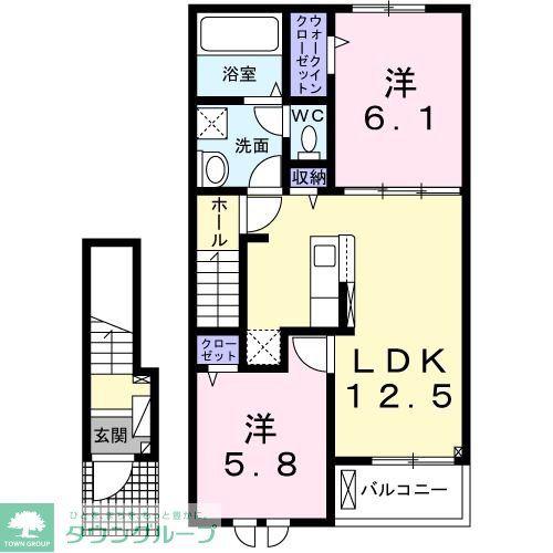 グランウェルかやの木(2LDK/2階)の間取り写真