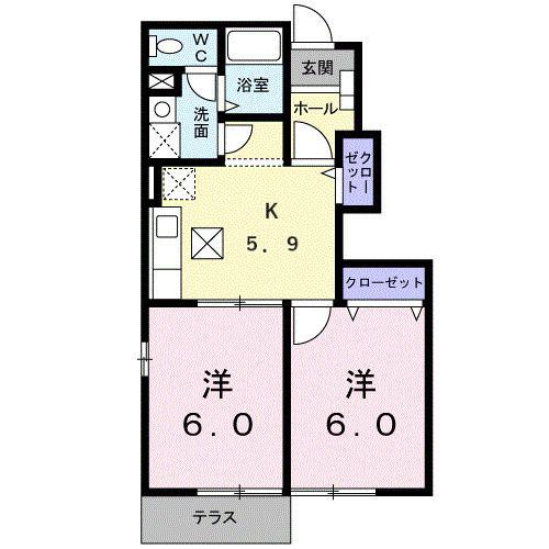 ドマーニA(2K/1階)の間取り写真