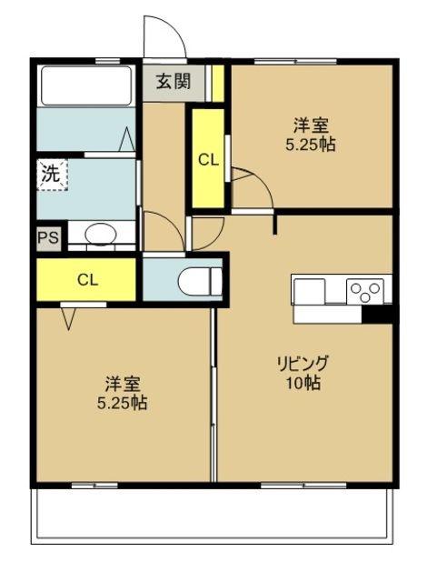 カルフール前沢(2LDK/2階)の間取り写真