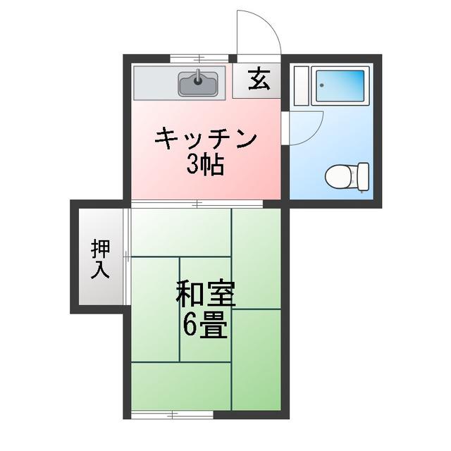 岸 荘(1K/1階)の間取り写真