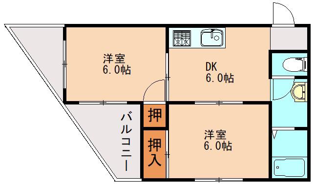 竜王ハイツ(2DK/4階)の間取り写真