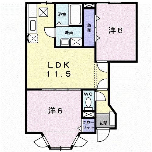ヴィラプリムローズ(2LDK/1階)の間取り写真