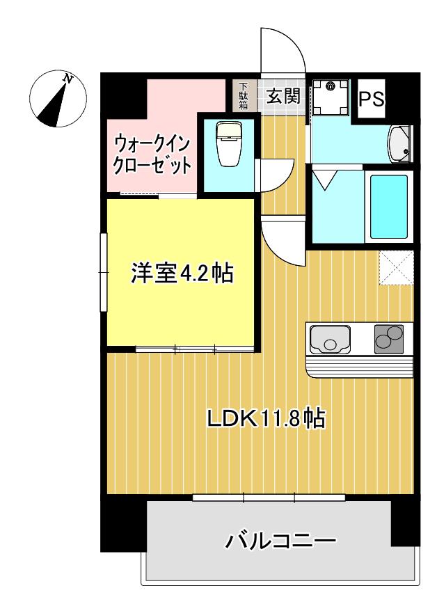 CALMA水前寺(1LDK/4階)の間取り写真