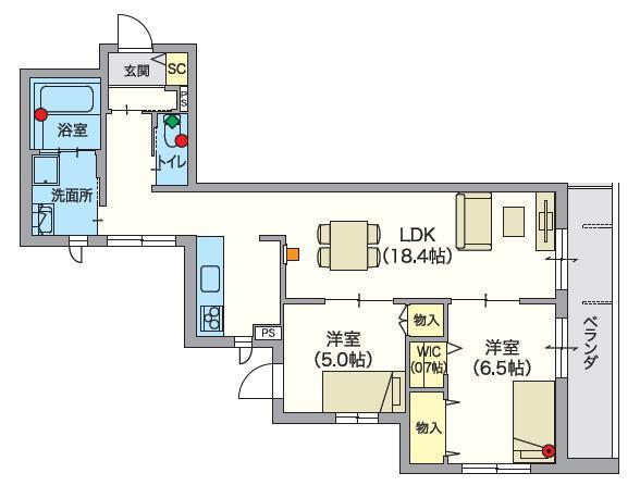 ヘーベルVILLAGE 読売ランド前 REGINA(2LDK/2階)の間取り写真