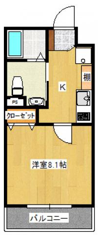 カサグランデII(1K/1階)の間取り写真
