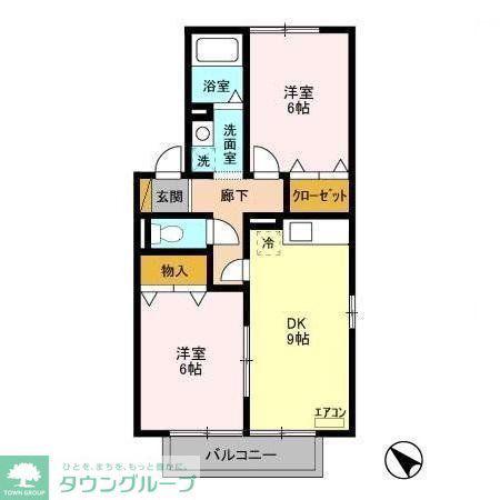 ヴェルドパークA(2DK/1階)の間取り写真