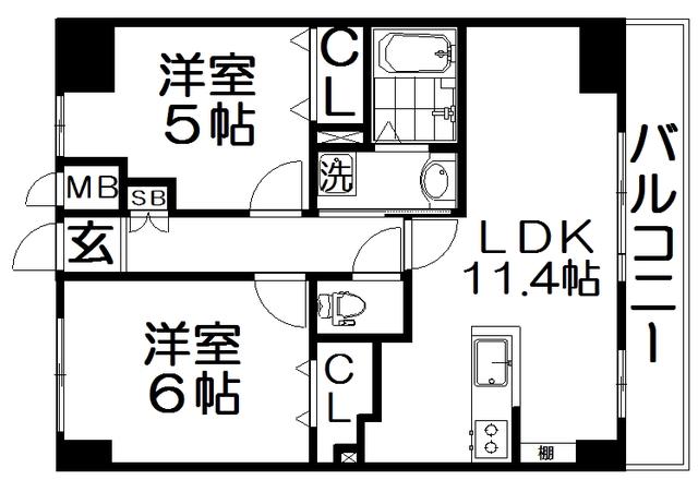 M PLAZA香里六番館(2LDK/9階)の間取り写真