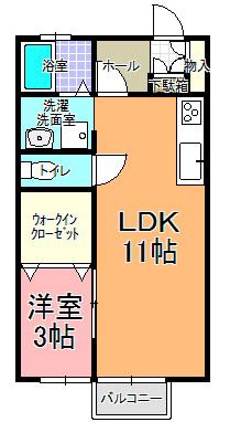 きらり B棟(1LDK/2階)の間取り写真