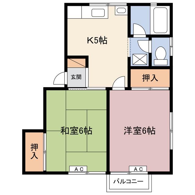 たつきハイムF(2K/2階)の間取り写真