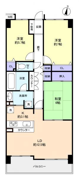 ネオステージ北習志野(2SLDK/7階)の間取り写真