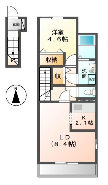 ヴァン ヴェール W(1LDK/2階)の間取り写真