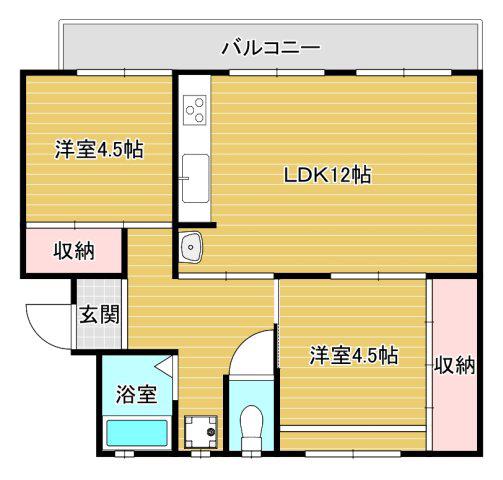 公団狭山4号棟(2LDK/3階)の間取り写真