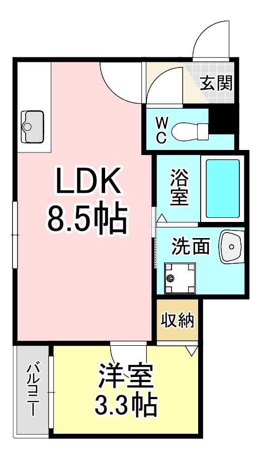 WISTERIA折尾(1LDK/2階)の間取り写真