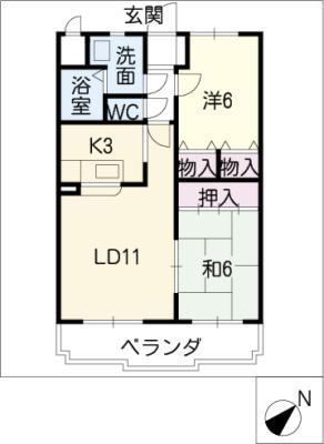 ハイツ花池(2LDK/1階)の間取り写真