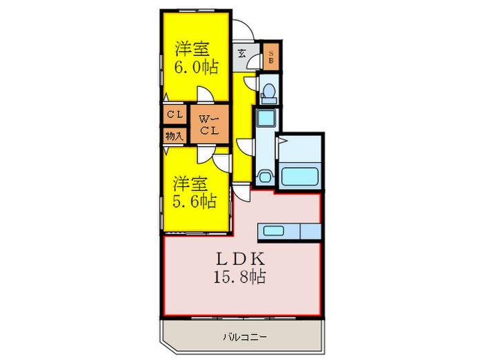LA FRAISE春日(2LDK/2階)の間取り写真