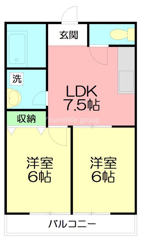 ブライティア二宮(2DK/2階)の間取り写真