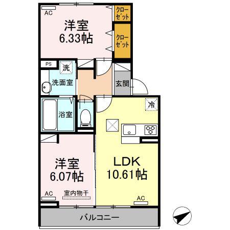 ロイヤルレジデンスA(2LDK/1階)の間取り写真