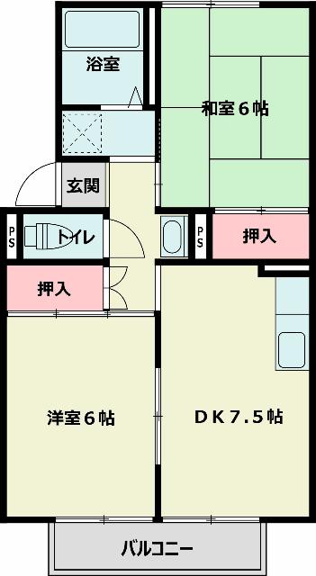 プレジール竜の口A棟(2DK/2階)の間取り写真