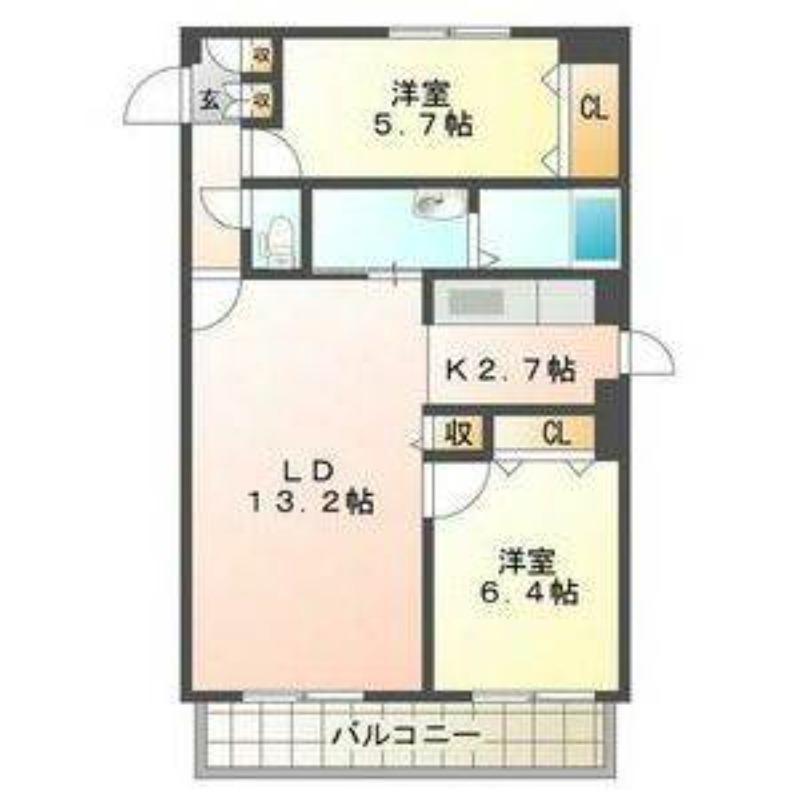 アイマール川沿(2LDK/2階)の間取り写真
