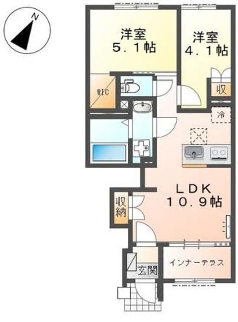 グリシーナ コルガンテ(2LDK/1階)の間取り写真