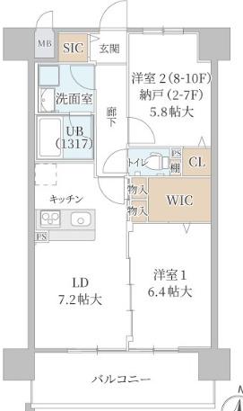 ラフィネール大阪十三(2LDK/4階)の間取り写真