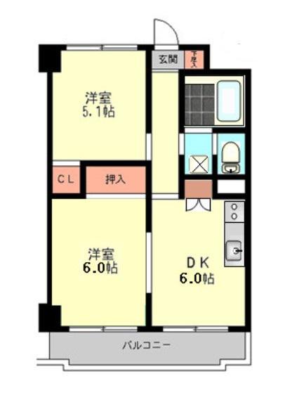 デイム橋本(2DK/5階)の間取り写真