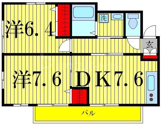 ツインハイムB(2DK/2階)の間取り写真