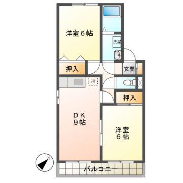 ウィング青山II(2DK/1階)の間取り写真