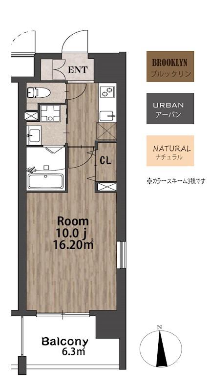 KATURA高崎(1K/3階)の間取り写真
