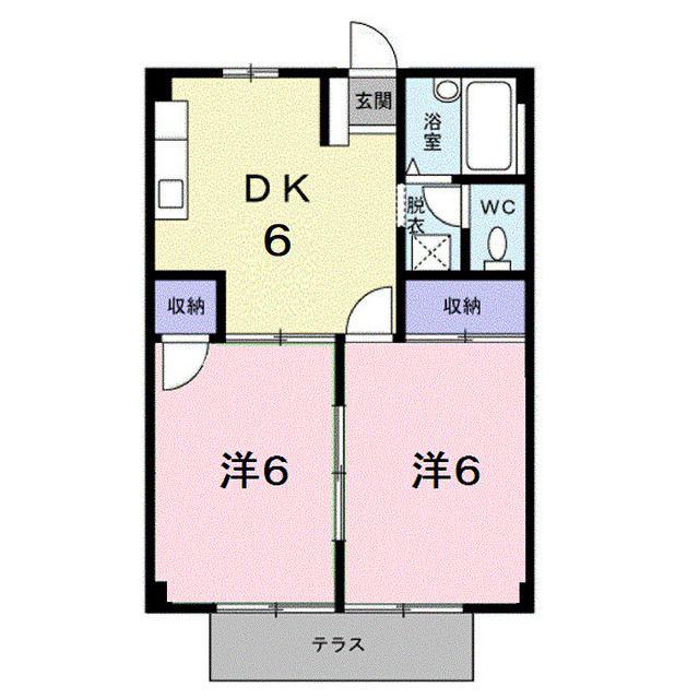 シティハイツ下河内A(2DK/1階)の間取り写真