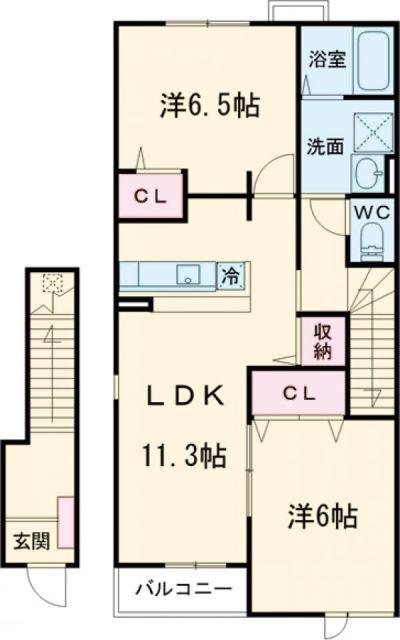 プリムローズみそら(2LDK/2階)の間取り写真